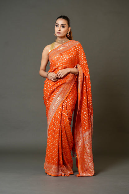 Khaddi Georgette Saree – Rust Orange