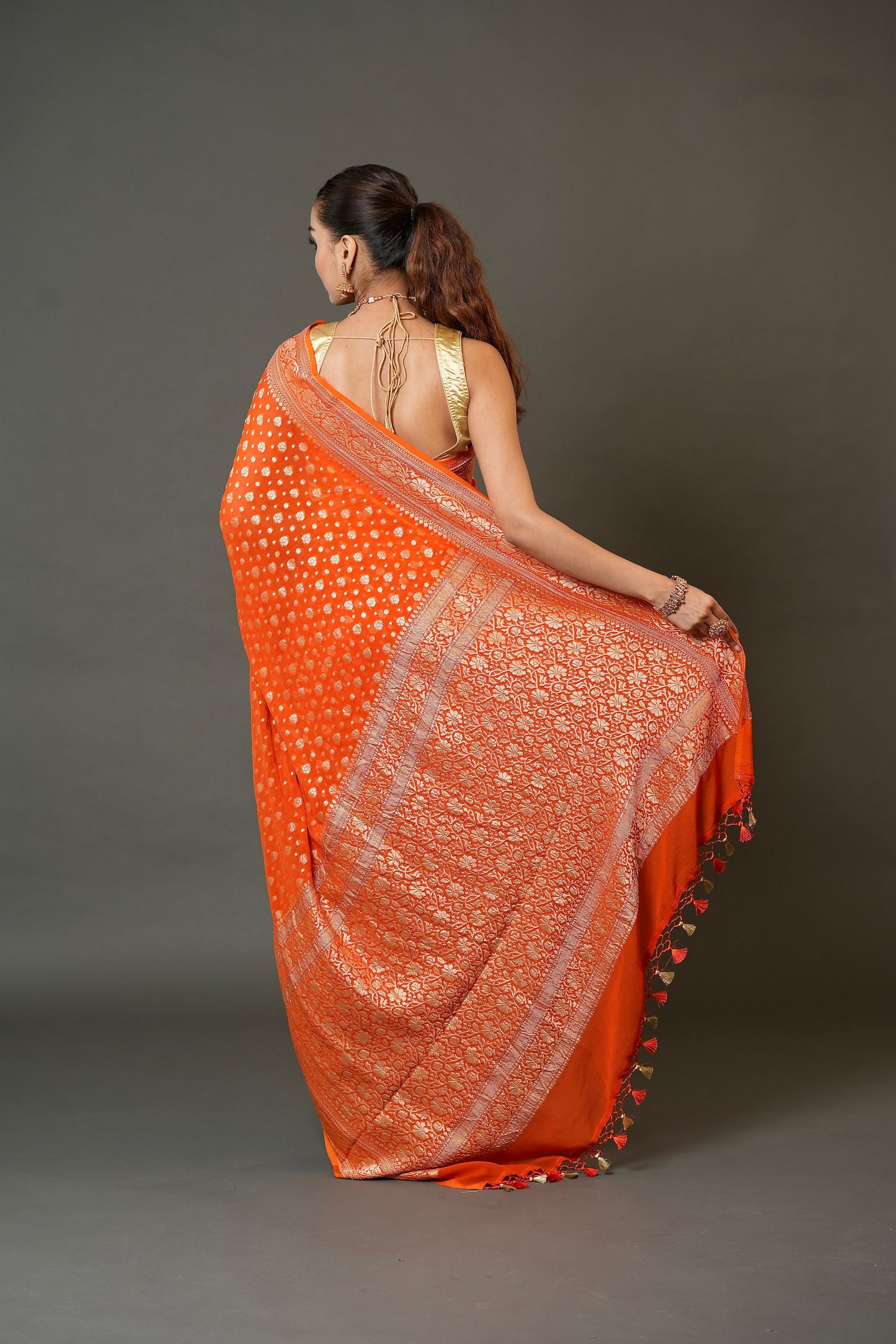Khaddi Georgette Saree – Rust Orange