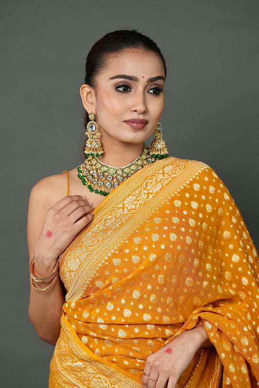 Khaddi Georgette Saree – Mustard Glow