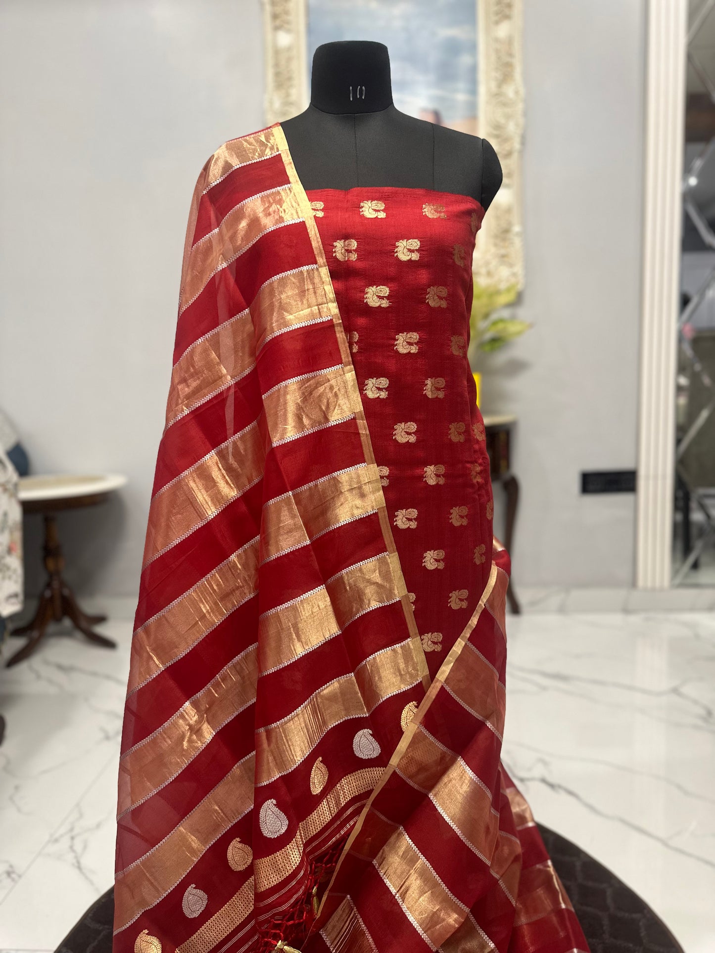 Banarasi Silk Suit in Ruby Red