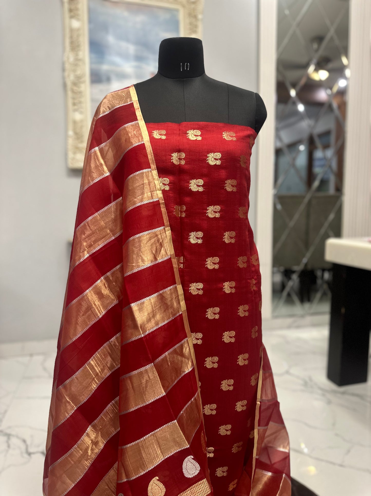 Banarasi Silk Suit in Ruby Red